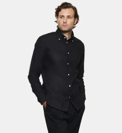 Chemise en flanelle noire à col boutonné coupe droite