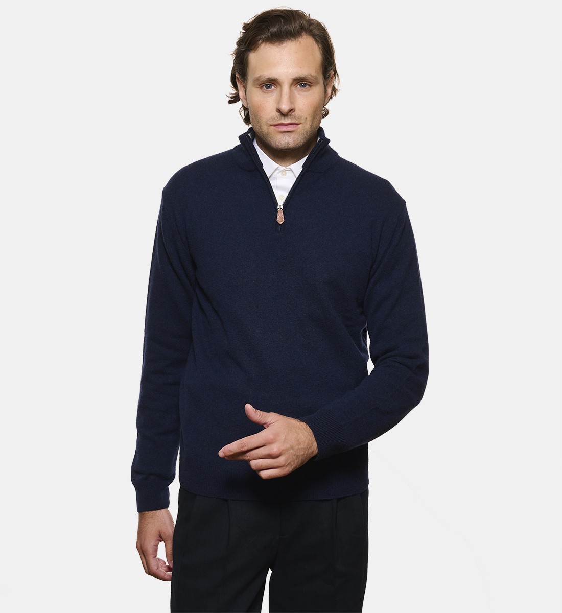 Pull à col zippé en cachemire Marine