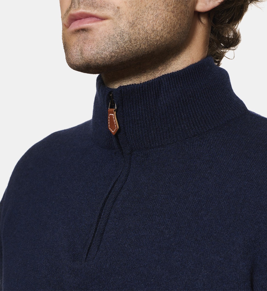 Pull à col zippé en cachemire Marine