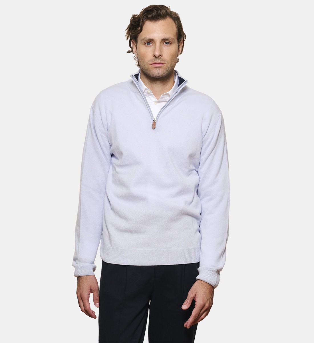 Pull ciel à col zippé en cachemire