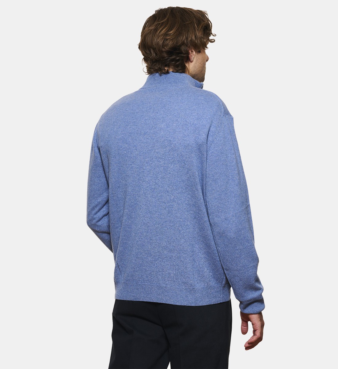 Pull bleu à col zippé en cachemire