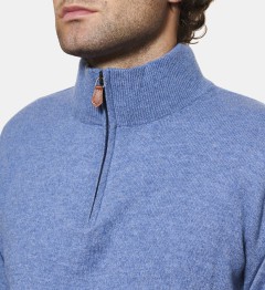 Pull bleu à col zippé en cachemire