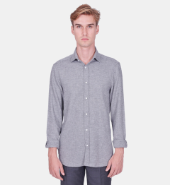 Chemise en flanelle grise col italien coupe droite