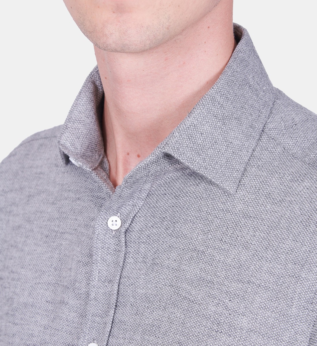 Chemise en flanelle grise col italien coupe droite