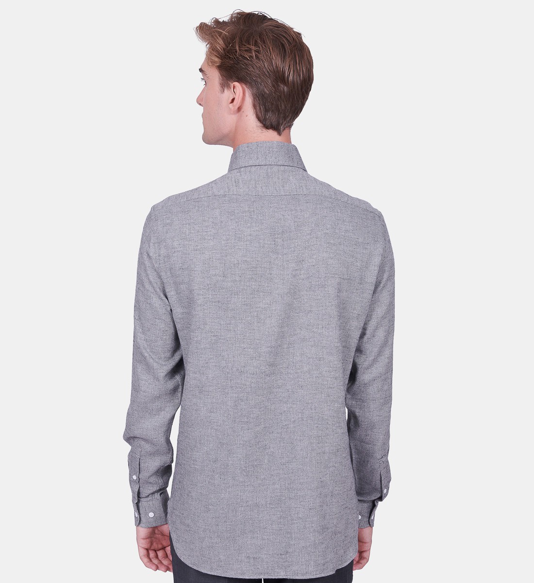 Chemise en flanelle grise col italien coupe droite