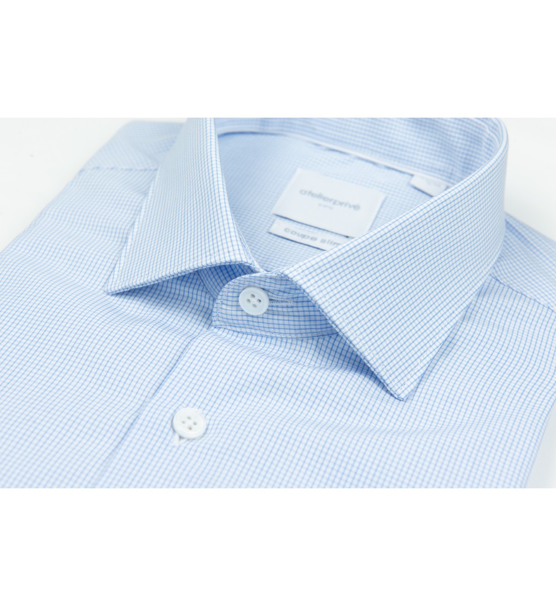 Chemise en popeline à carreaux ciel coupe cintrée