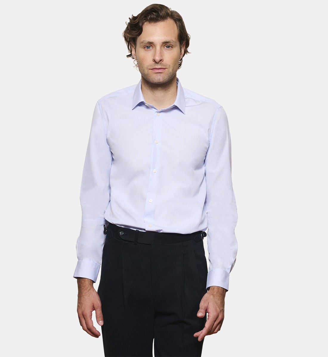 Chemise en popeline à rayures ciel coupe cintrée