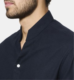 Chemise col chef en flanelle marine coupe droite
