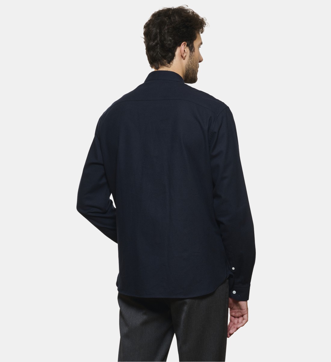 Chemise col chef en flanelle marine coupe droite