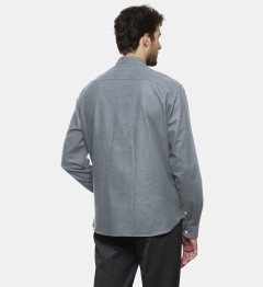 Chemise col chef en flanelle anthracite coupe droite