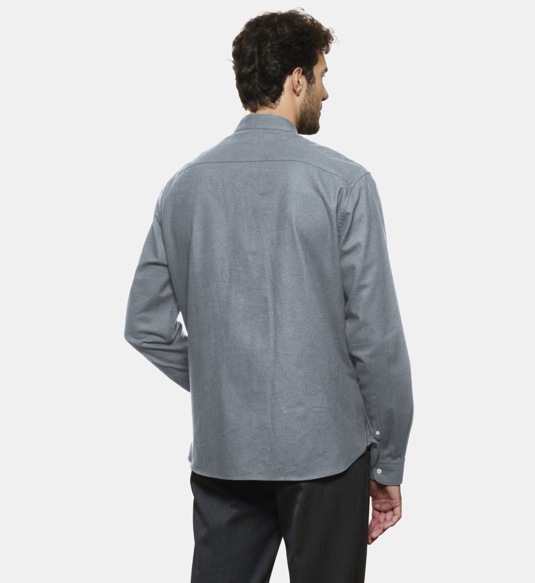 Chemise col chef en flanelle anthracite coupe droite
