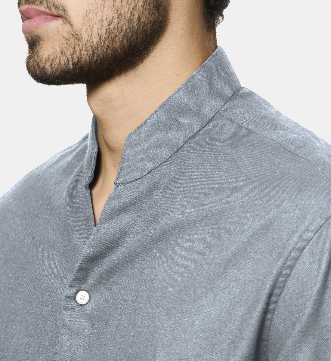 Chemise col chef en flanelle anthracite coupe droite
