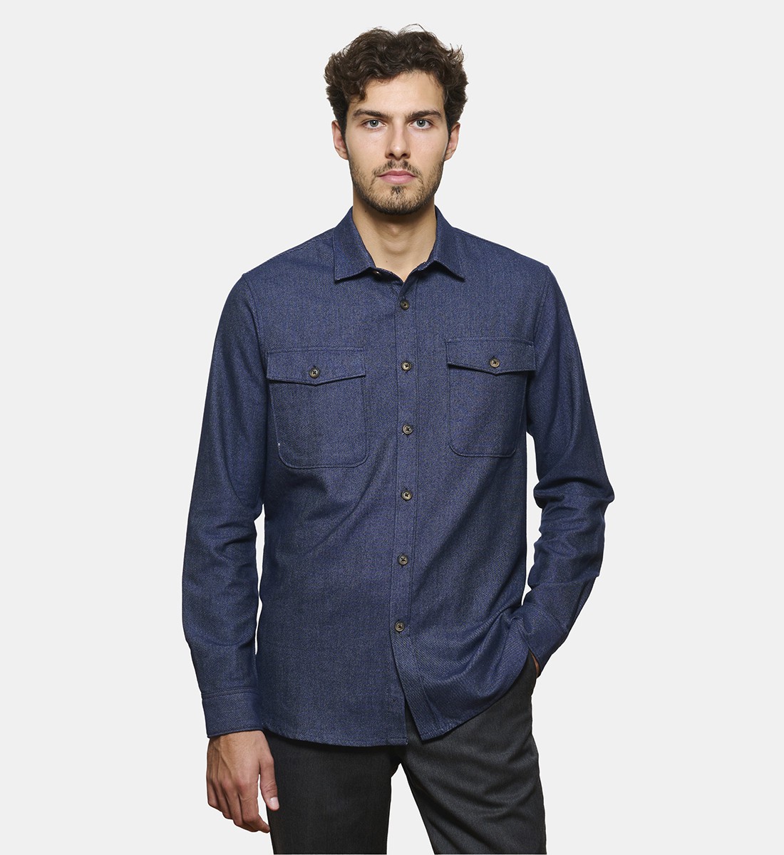 Surchemise en flanelle de coton marine coupe droite