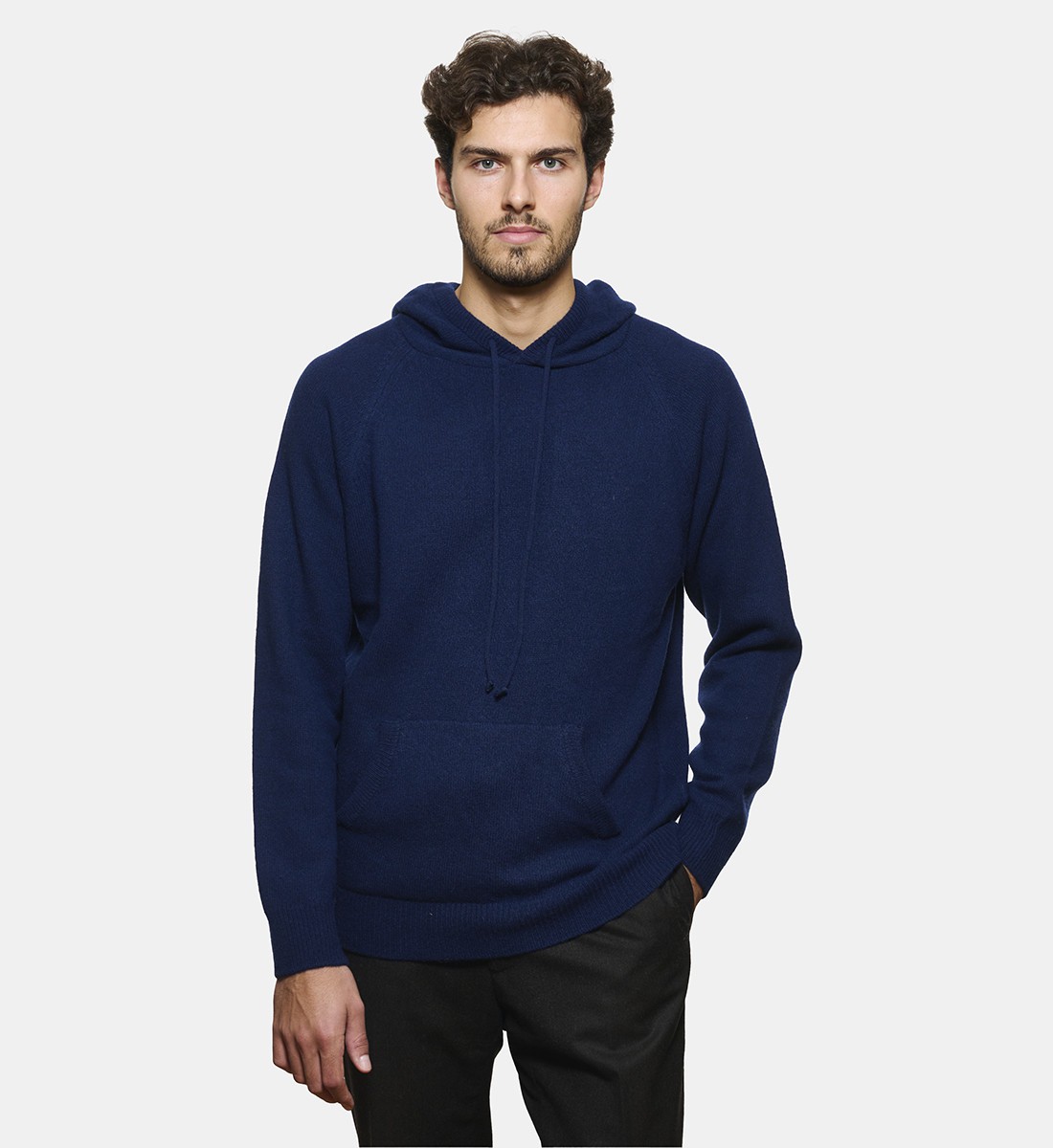 Pull à capuche en cachemire marine