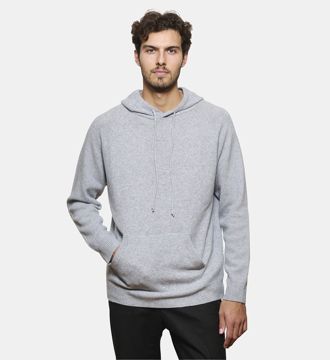 Pull à capuche en cachemire gris clair