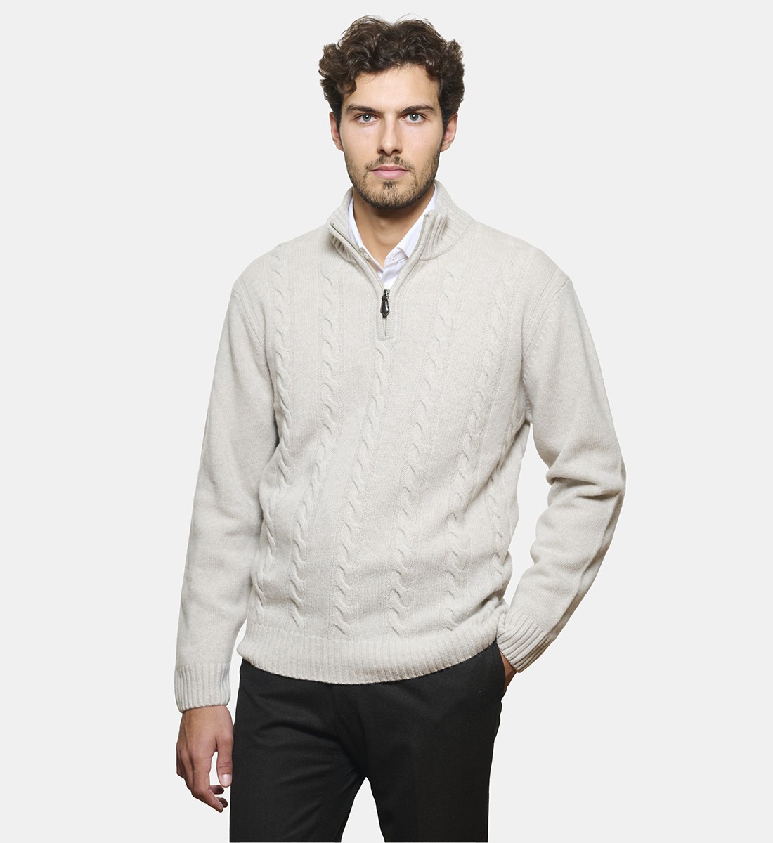 Pull noir à col zippé en cachemire