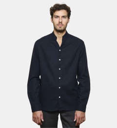 Chemise col chef en flanelle marine coupe droite