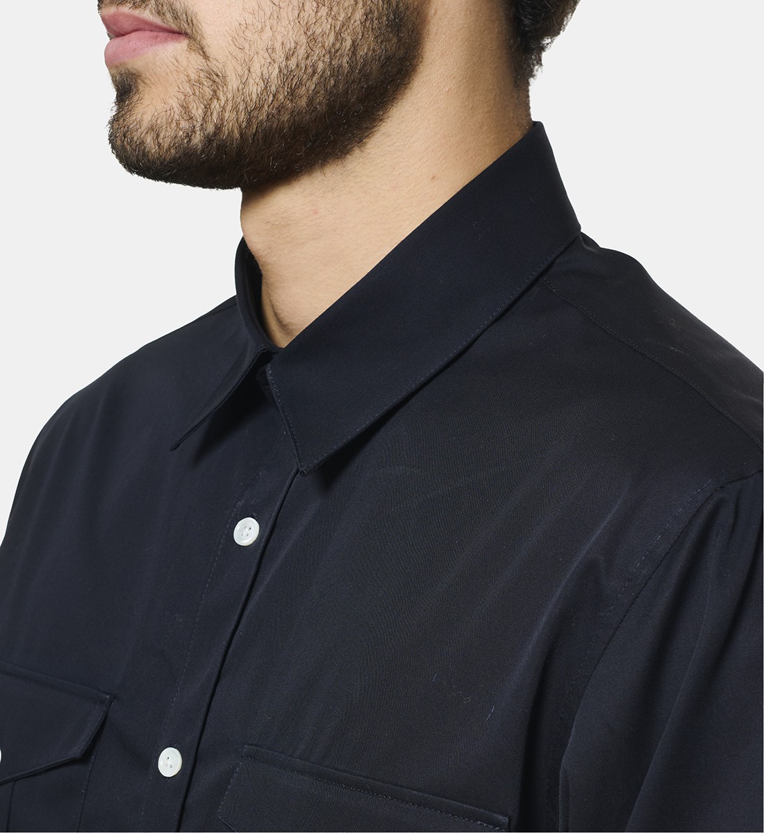 Chemise marine en gabardine coupe droite