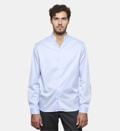 Chemise col chef ciel en twill coupe droite