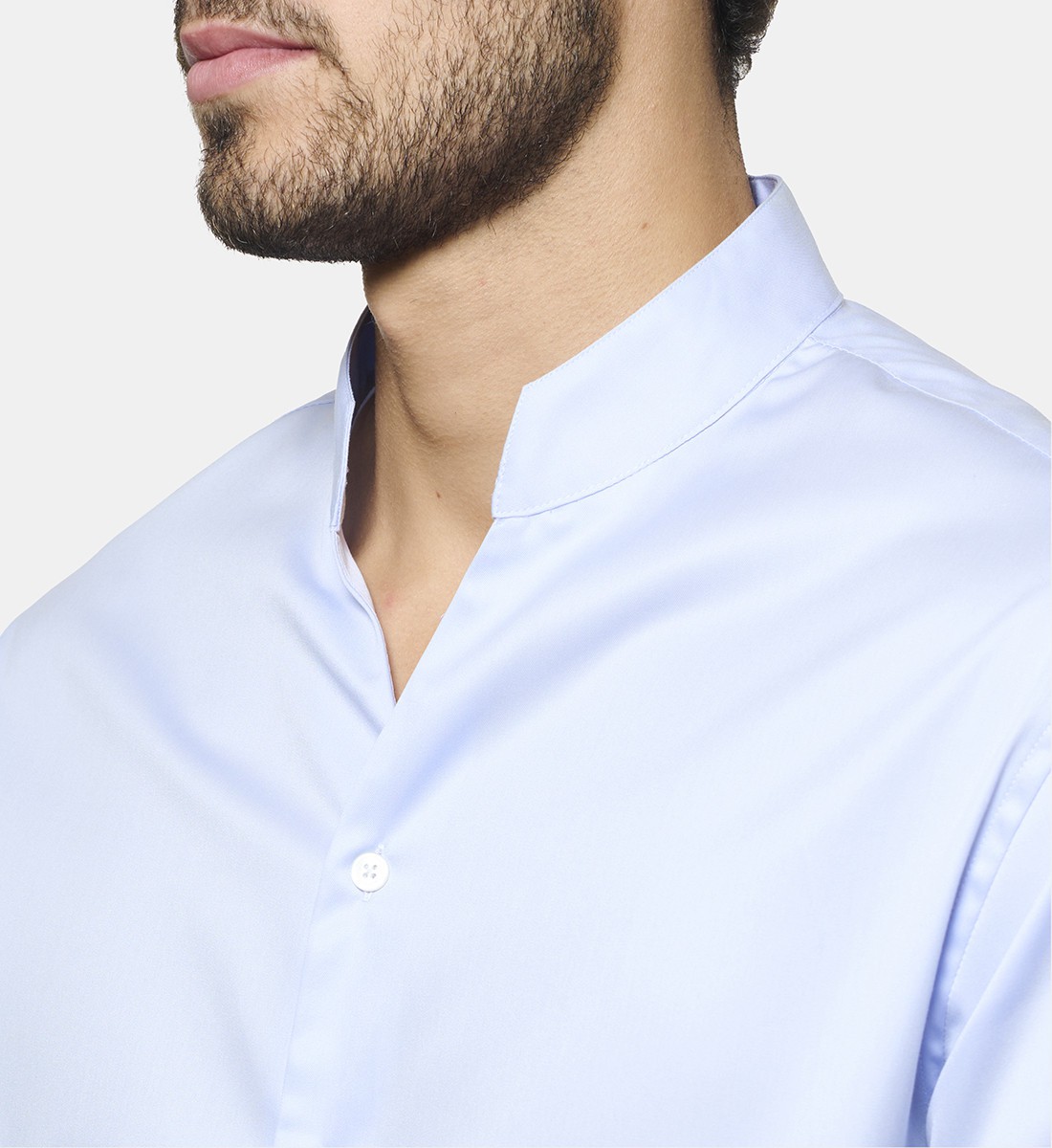 Chemise col chef ciel en twill coupe droite