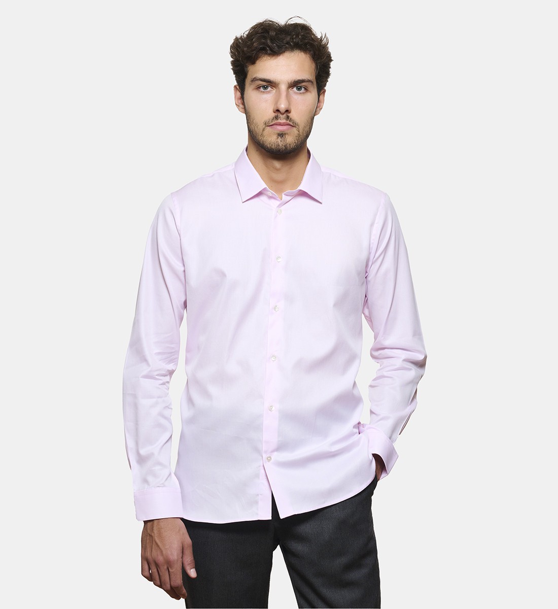 Chemise rose en twill coupe cintrée