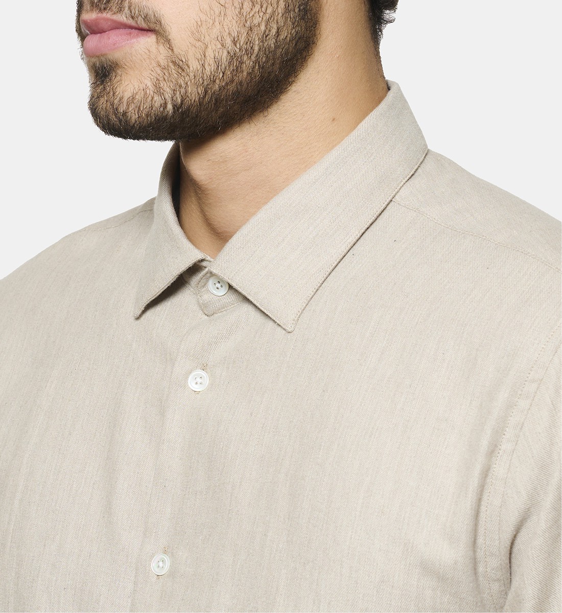 Chemise en flanelle beige coupe cintrée