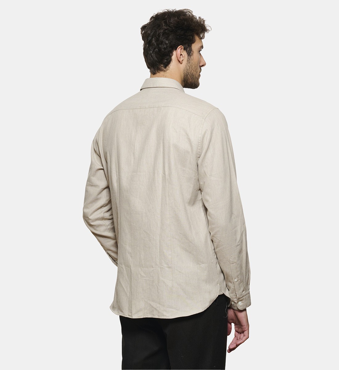 Chemise en flanelle beige coupe cintrée