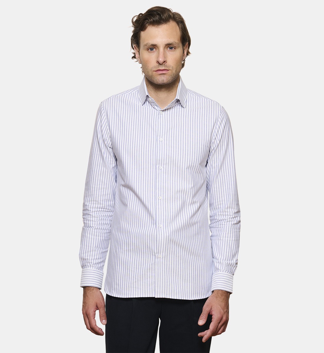 Chemise coupe droite rayure oxford gris