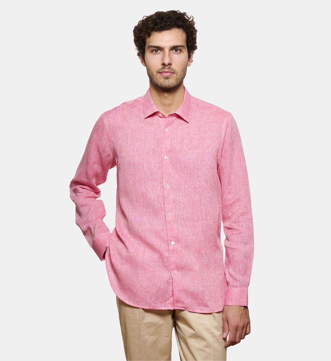 Chemise en lin rouge coupe cintrée