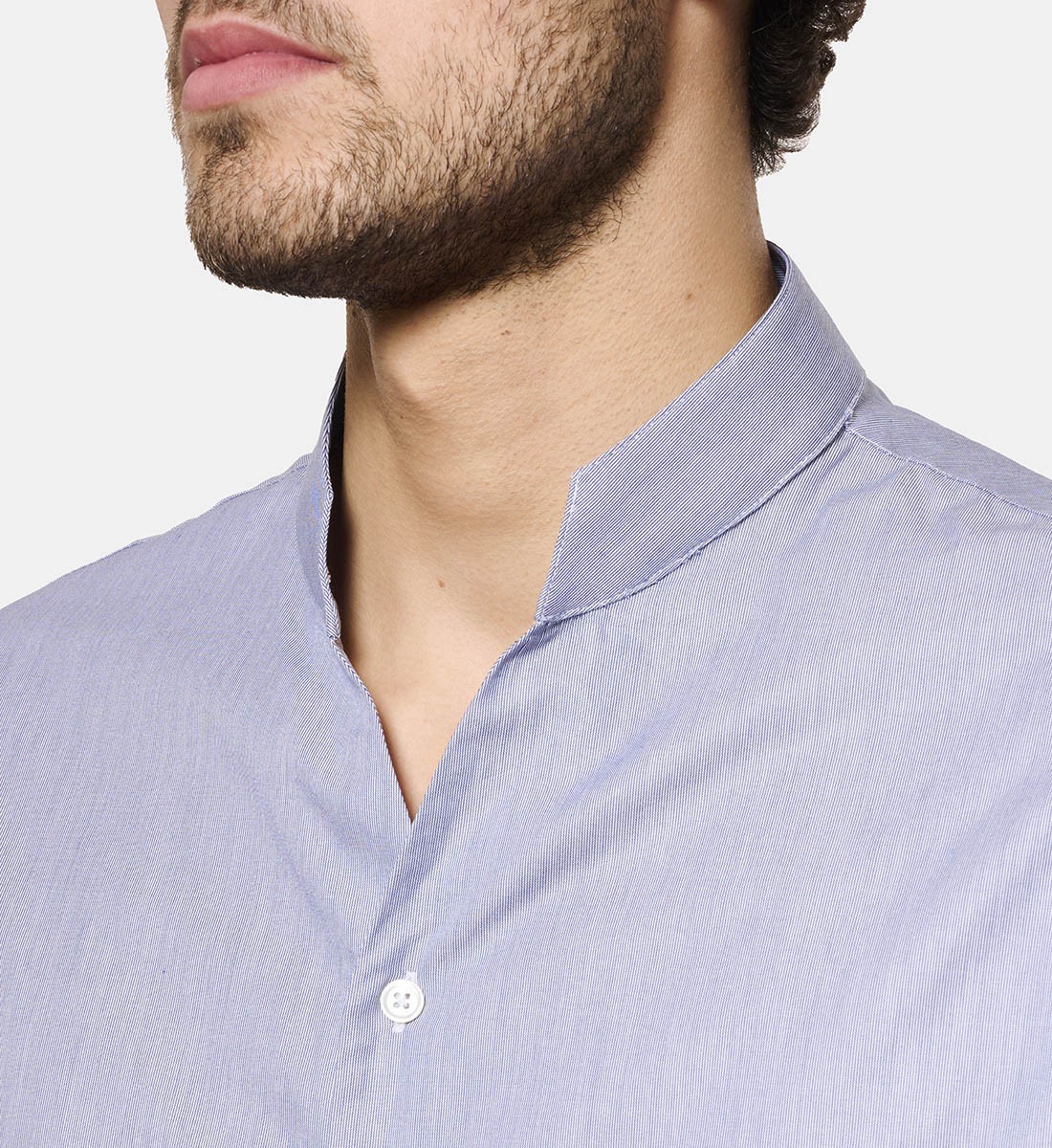 Chemise col chef milleraies marine coupe droite