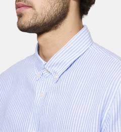 Chemise en lin et coton rayé ciel coupe droite