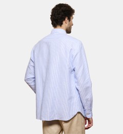 Chemise en lin et coton rayé ciel coupe droite
