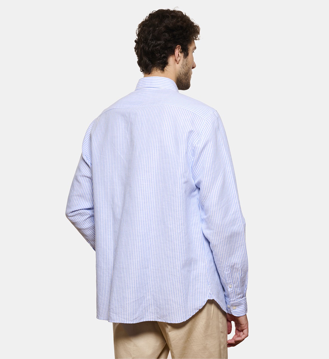 Chemise en lin et coton rayé ciel coupe droite