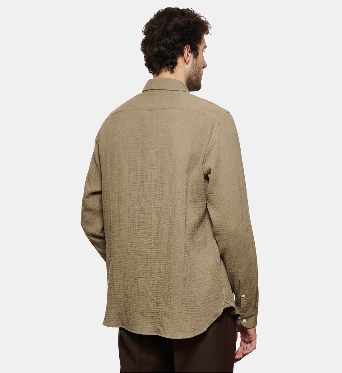 Chemise en gaze de coton kaki coupe droite