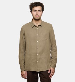 Chemise en gaze de coton kaki coupe droite