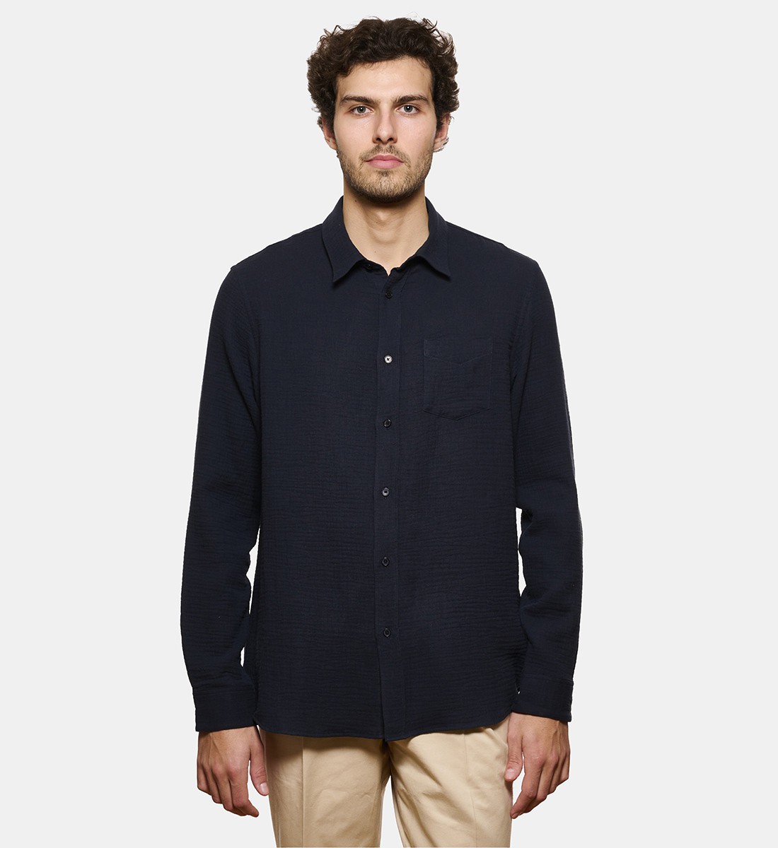 Chemise en gaze de coton marine coupe droite