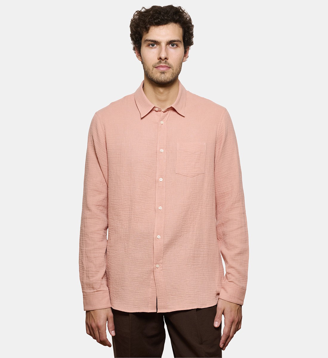 Chemise en gaze de coton rose coupe droite