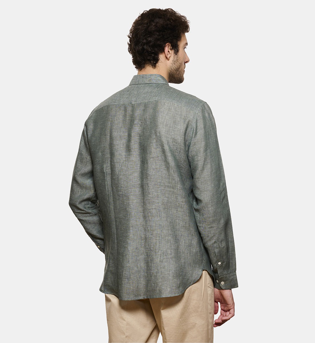 Chemise en lin kaki coupe cintrée
