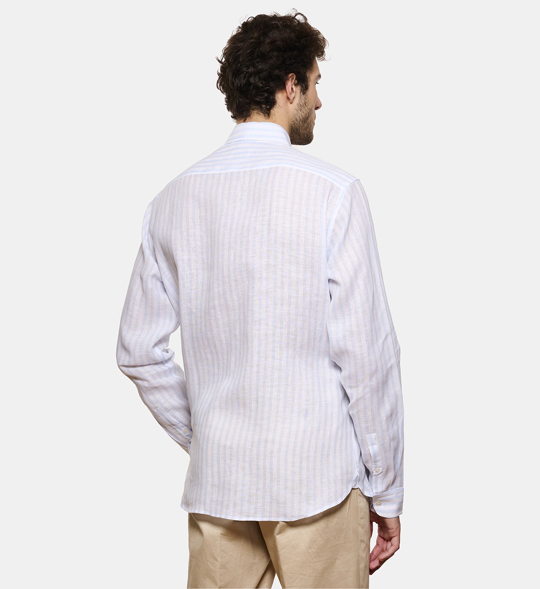 Chemise en lin ciel à rayures bâtons coupe droite