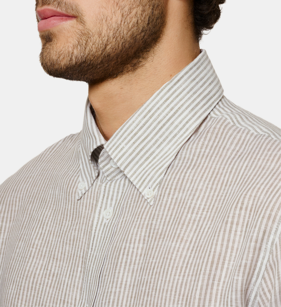 Chemise en lin et coton rayé kaki coupe droite
