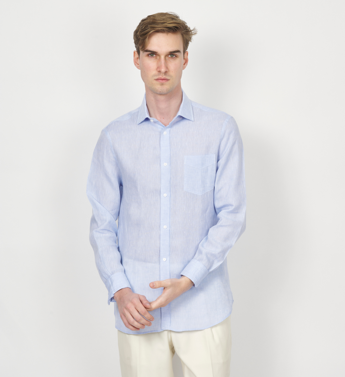 Chemise homme en lin ciel coupe droite