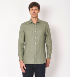 Chemise kaki en lin coupe droite
