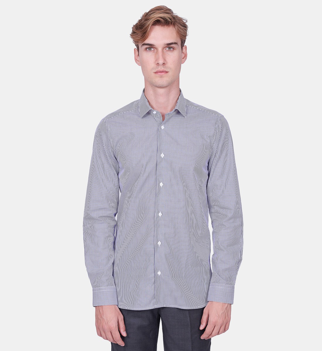 Chemise à rayures bâtons marine coupe cintrée
