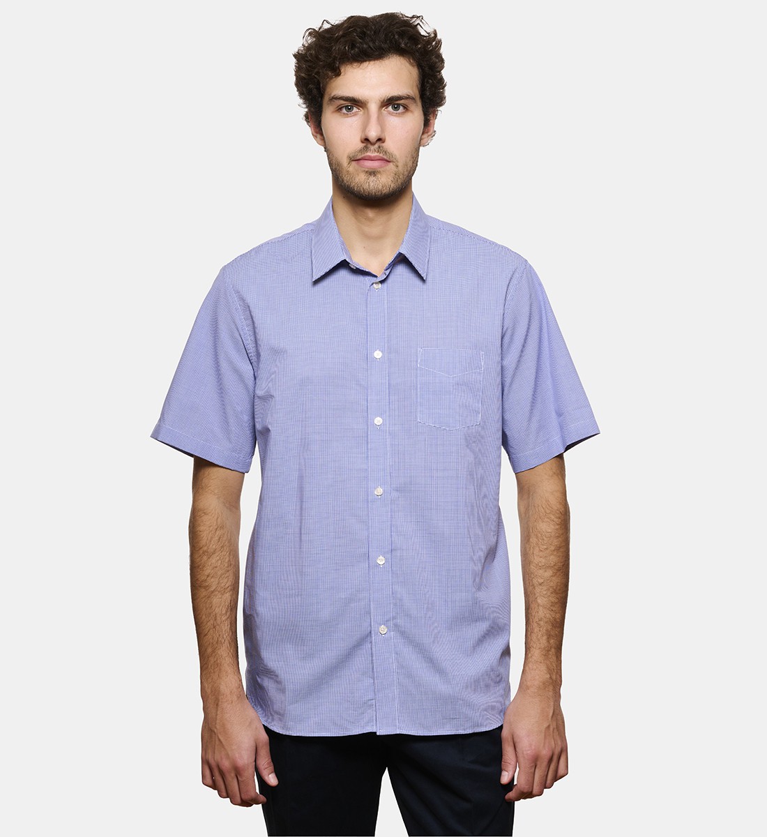 Chemise vichy ciel coupe droite manches courtes