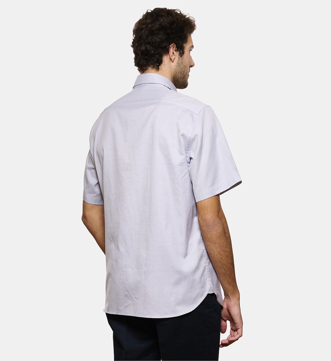 Chemise grise en oxford coupe droite manches courtes