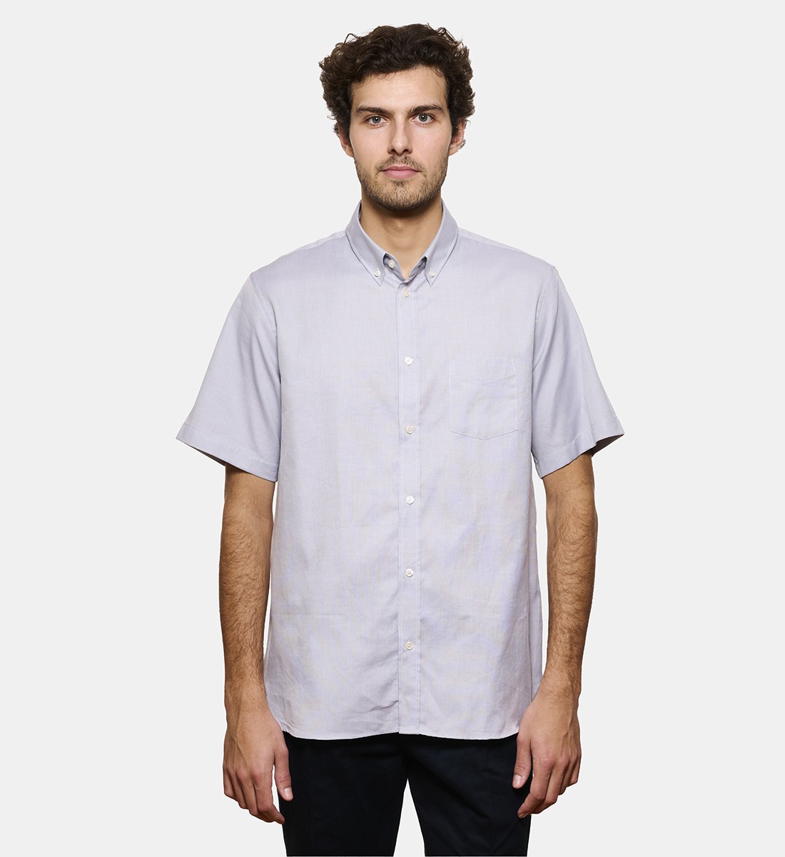 Chemise grise en oxford coupe droite manches courtes