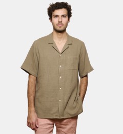 Chemise manches courtes gaze de coton kaki