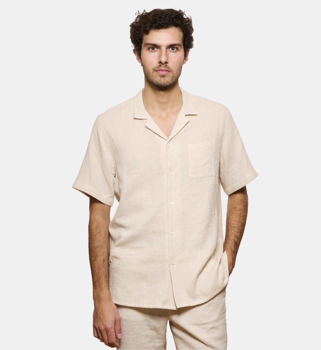 Chemise manches courtes gaze de coton écru