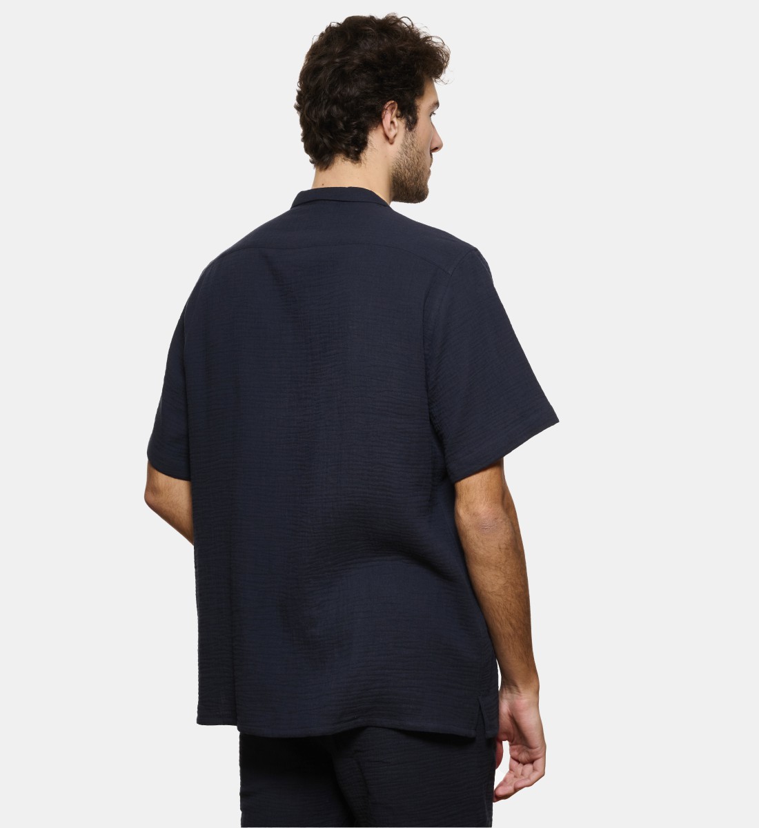 Chemise manches courtes gaze de coton marine