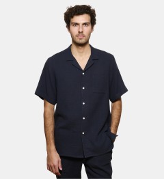 Chemise manches courtes gaze de coton marine